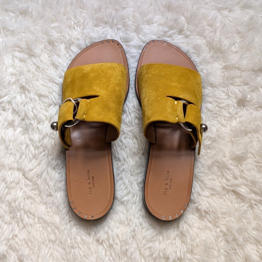 NWT rag & bone Arc Flat Suede Sandal Slide in Mustard (size: 6)